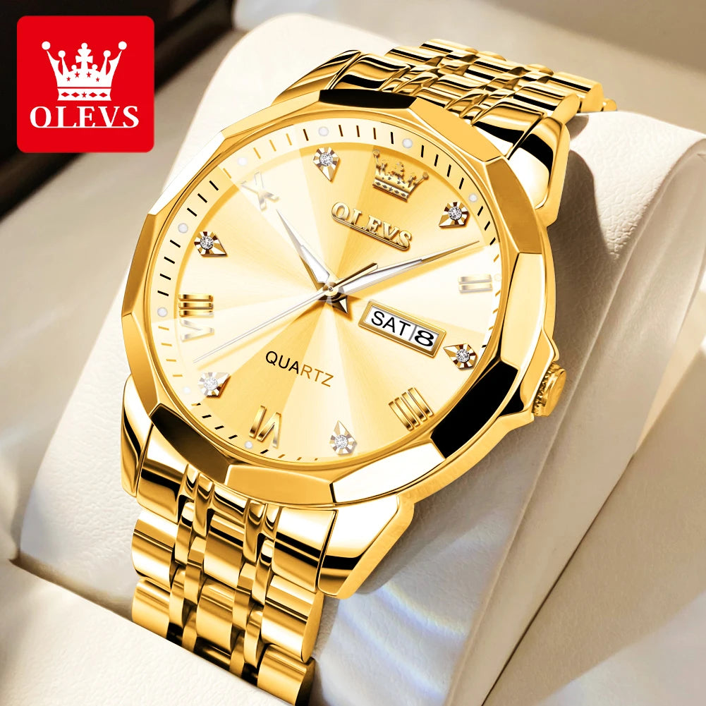 OLEVS Original Waterproof Men's Watches Digital Mirror Quartz Watch for Man Luminous Stainless Steel Wristwatch Male Date Week