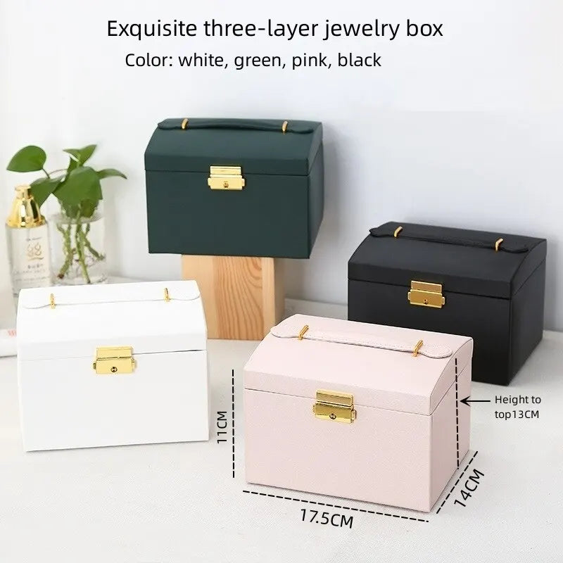 Luxury 3-Layer Leather Jewelry Box with Lock & Drawers™