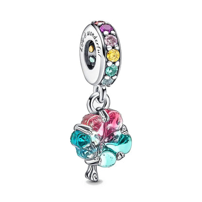 New 2023 Fashion Pink Pansy Flower Pendant Bead 925 Sterling Silver
