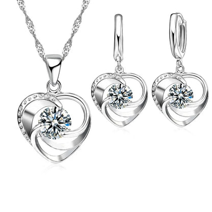925 Sterling Silver Stamped Necklace Earrings Set Long Chain Sweet
