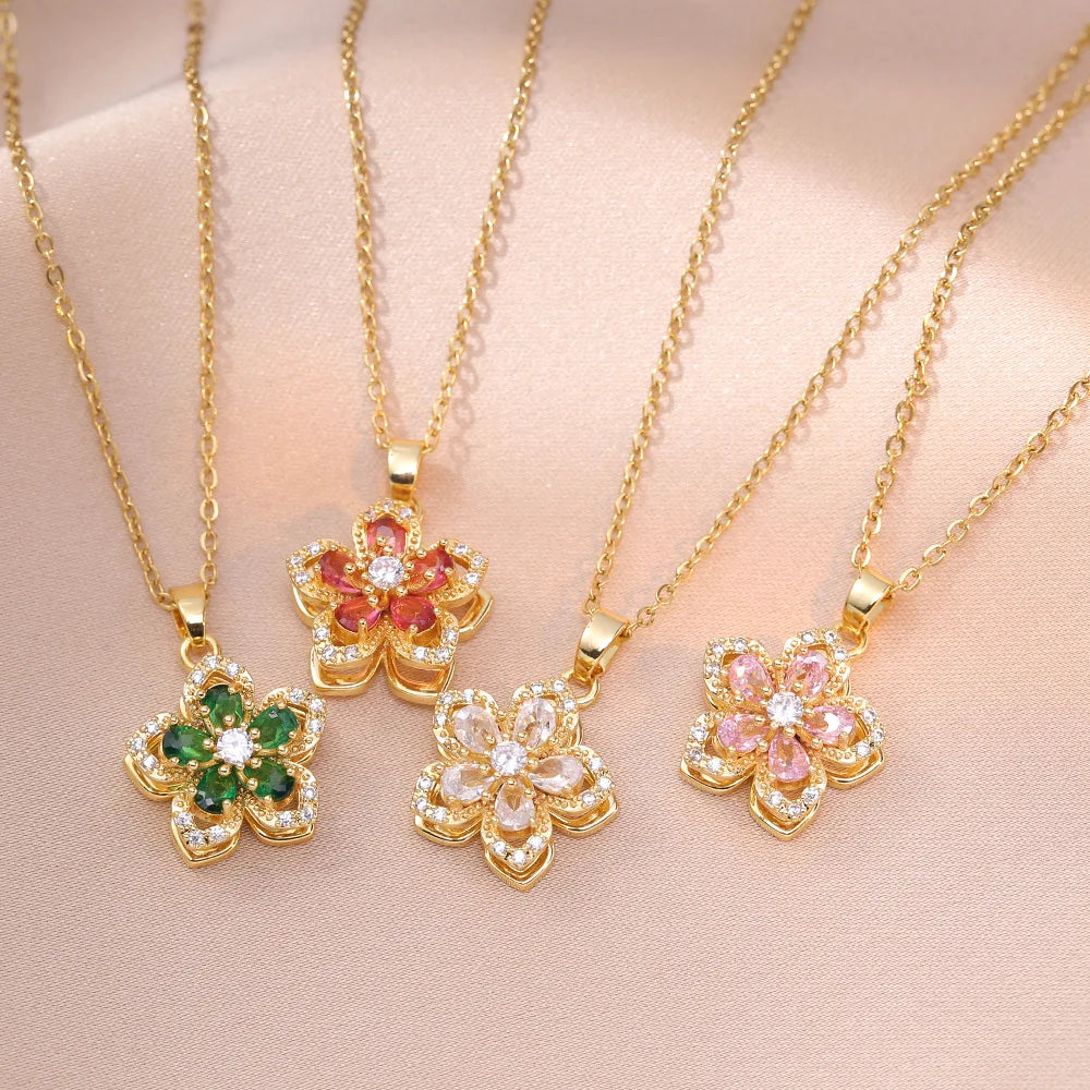 BloomSpin™ Zircon Flower Necklace 🌸💎 Elegance in Motion