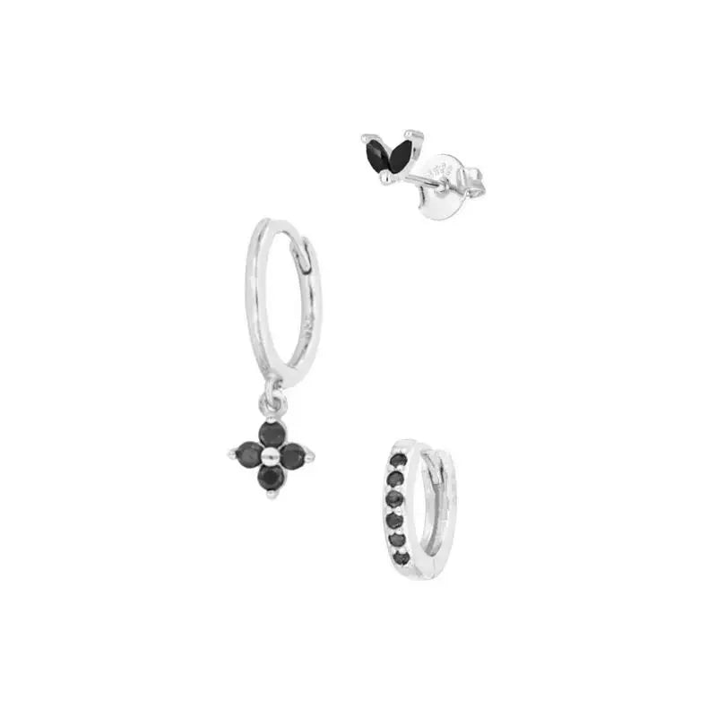 3PCS Exquisite Green Zircon Hanging Earrings Set for Women Stainless Steel Flower Dangle Earring Cartilage Piercing Jewelry