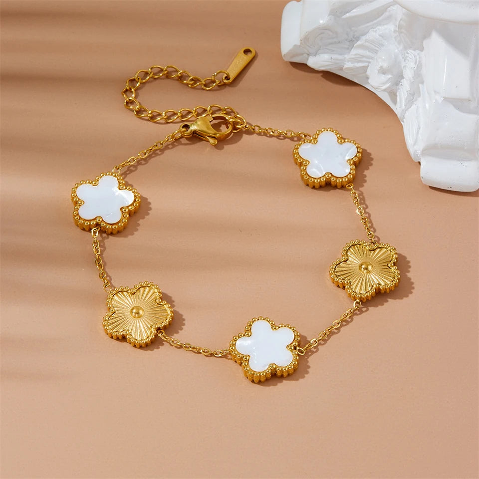 RAKOL 316 Stainless Steel Hot Selling Gold Plated Clover Charm Bracelet Luxury Five Leaf Flower Bracelets Jewelry For Women Gift