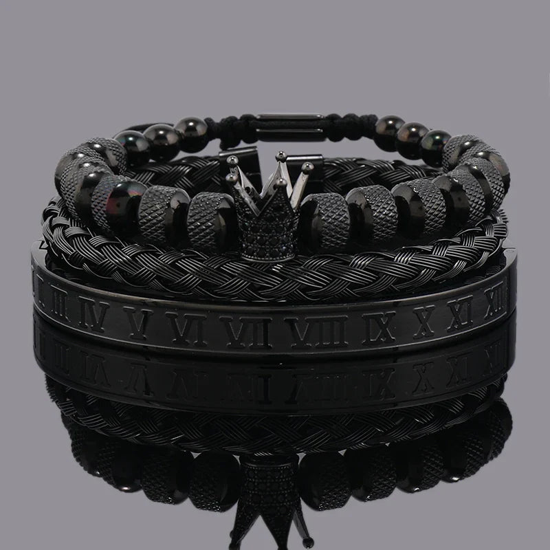 Luxury Set Crown Charms Man Bracelet Roman Stainless Steel Women Bangles Hand Jewelry Valentine's Day Gift