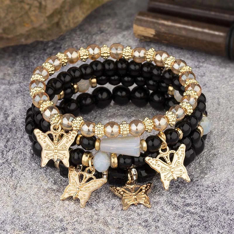 4Pcs Trendy Butterfly Beaded Bracelet