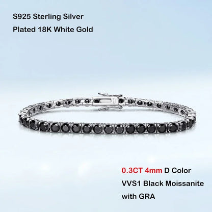 Mens Sterling Silver Bracelets -  Real 3/4/5/6.5MM Full Black Moissanite Tennis Bracelet for Women Men S925 Silver Link Bracelets Fine Jewelry
