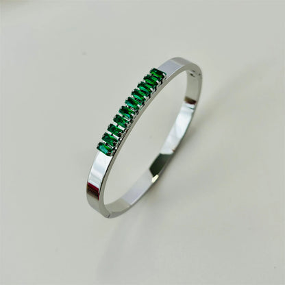 Waterproof Luxury Colorful Cubic Zirconia Bangles Stainless Steel Open Bracelet Bangle 18K Plated Fashion Jewelry Women