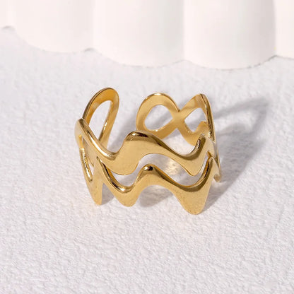 Stainless Steel Irregular Wave Rings for Women Men Creative Gold Color Adjustable Opening Rings Female Statement Jewelry Gifts