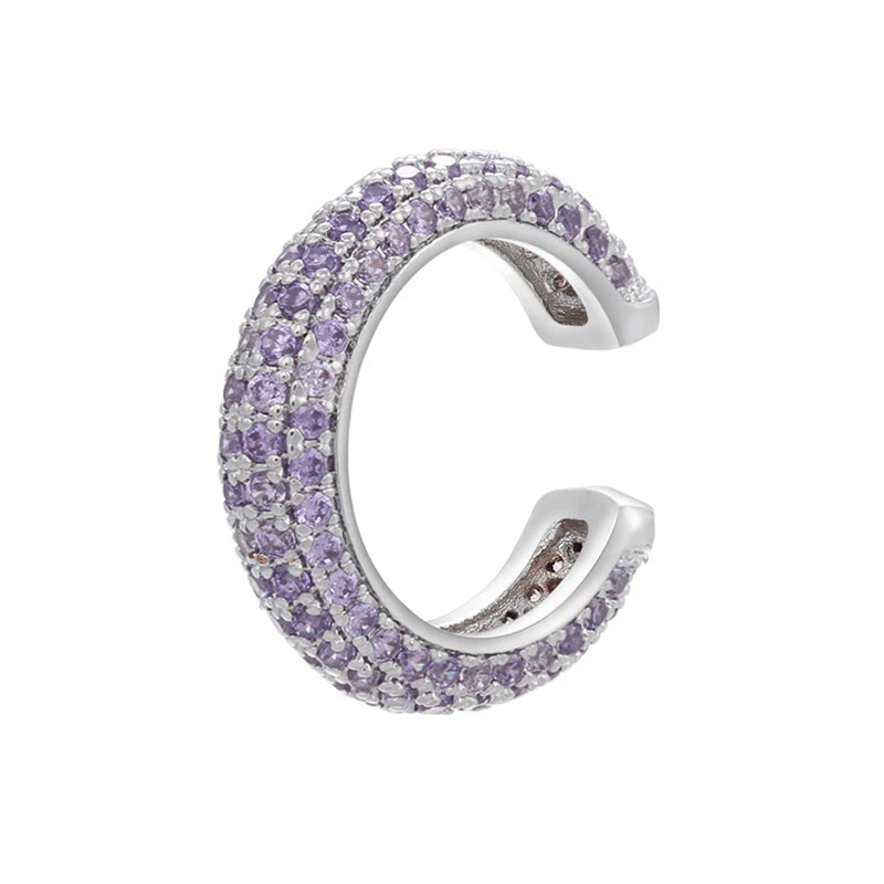 QMHJE 1 Piece Ear Clip on Earring Cuff Rainbow CZ Gold Silver Color Earing Jewelry Aretes Non Pierced Blue Black Clear Clipping