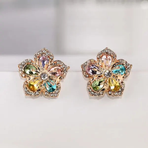 New Fashion Jewelry Red Rose Drop Earrings Women Vintage Rhinestone Flowers Dangle Earring Weddings Engagement Party Jewelry