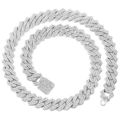 16/18/20/22/24inch Prong Cuban Link Chain for Women Men Iced Out 2 Row