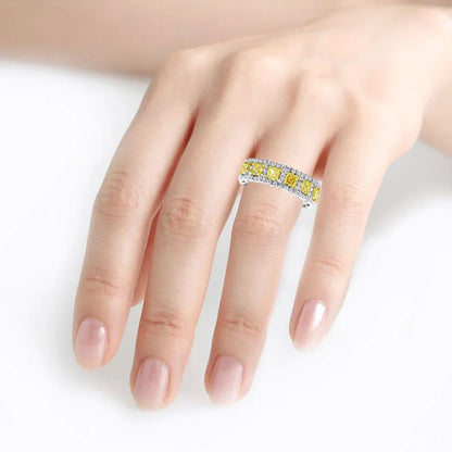 WUIHA Genuine 925 Sterling Silver Cushion Cut Fancy Yellow Sapphire Created Moissanite High Carbon Diamonds Ring for Women Gifts