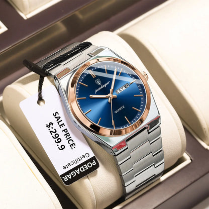 POEDAGAR Luxury Watches For Men Stainless Steel Waterproof Luminous Man Watch Date Week Fashion Casual Men's Quartz Watch Reloj