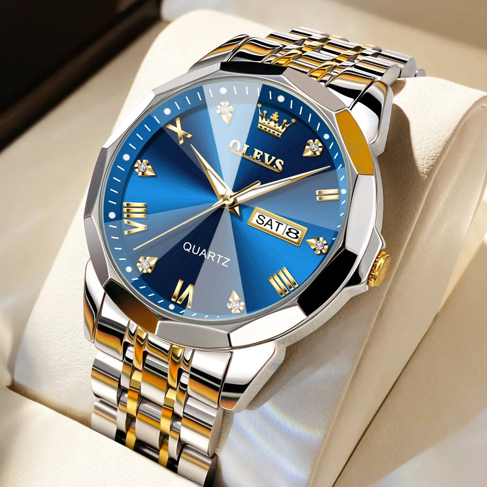 OLEVS Original Waterproof Men's Watches Digital Mirror Quartz Watch for Man Luminous Stainless Steel Wristwatch Male Date Week