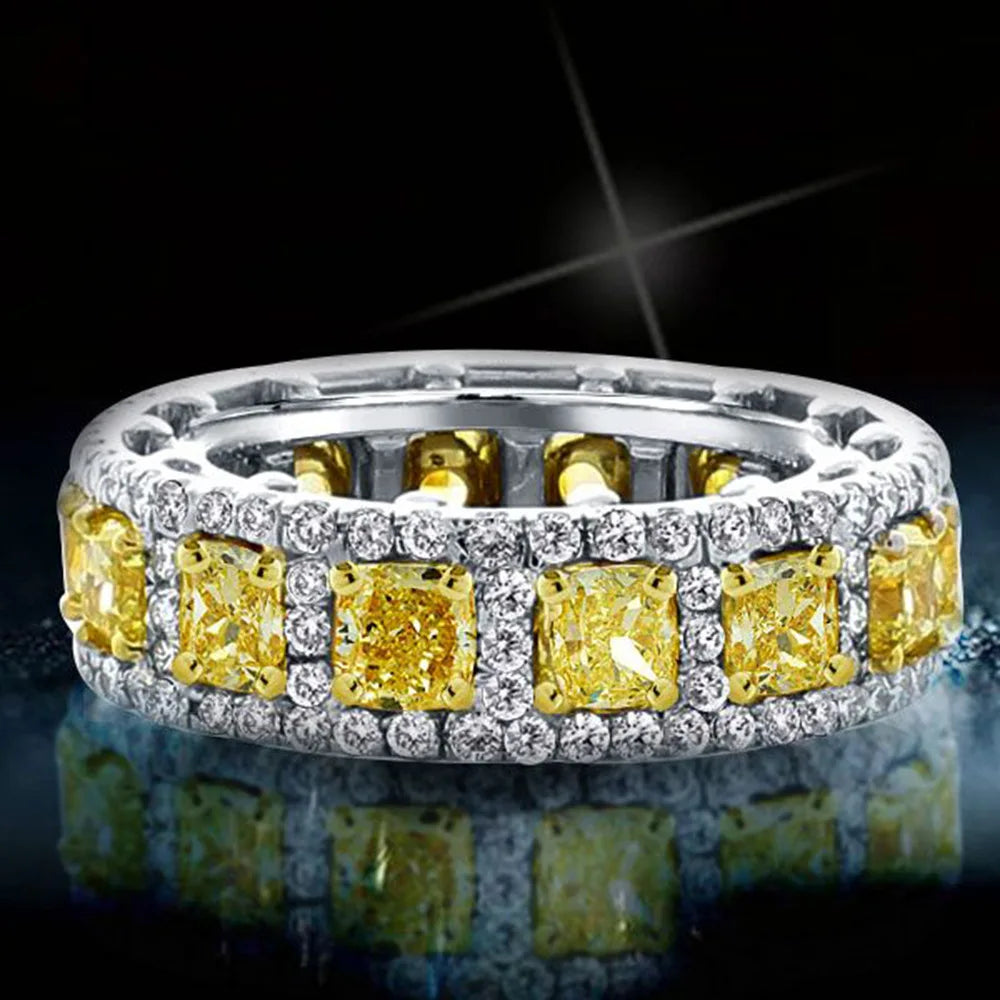 WUIHA Genuine 925 Sterling Silver Cushion Cut Fancy Yellow Sapphire Created Moissanite High Carbon Diamonds Ring for Women Gifts