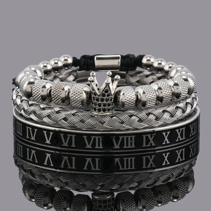Luxury Set Crown Charms Man Bracelet Roman Stainless Steel Women Bangles Hand Jewelry Valentine's Day Gift