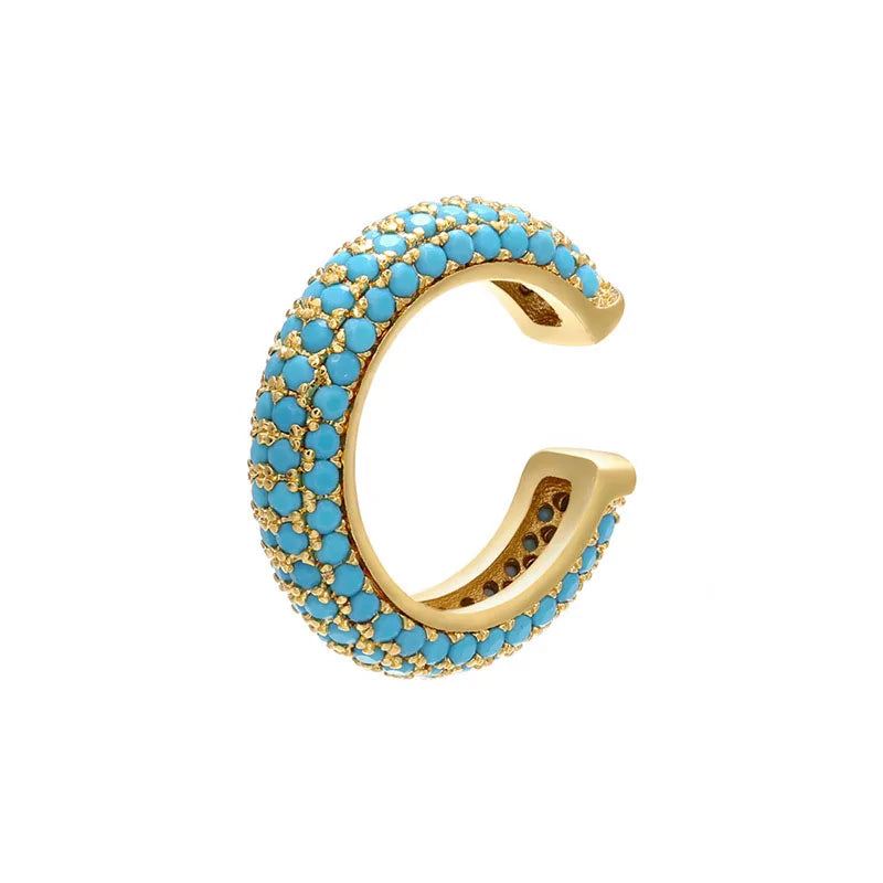 QMHJE 1 Piece Ear Clip on Earring Cuff Rainbow CZ Gold Silver Color Earing Jewelry Aretes Non Pierced Blue Black Clear Clipping