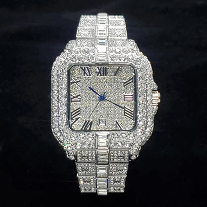 Luxury Original Brand Men Watch Fashion Bling Diamond Inlay Square Wristwatch Hip Hop Iced Out Man Jewelry Clock Dropshipping