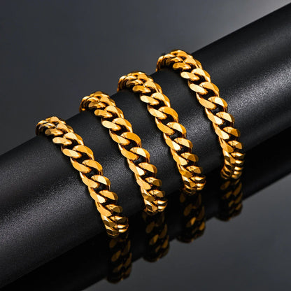 Hot Sale 5mm/6mm/7mm/8mm/9mm Gold Plated Stainless Steel Cuban Link Chains Classic Men Boy Curb Chunky Necklace 20 to 24 Inches
