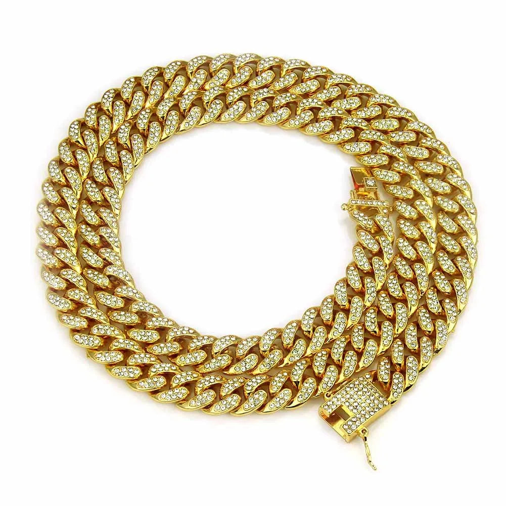 HNSP Luxury All Rhinestone 13MM Cuban Chain For Men Necklace Hip Hop Neck Male Jewelry Accessories
