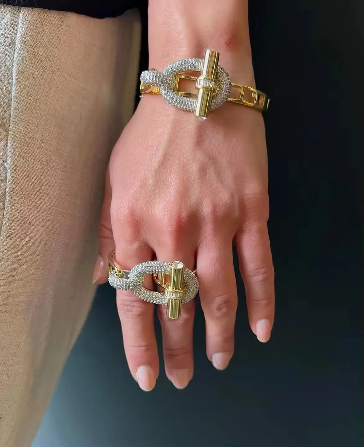 18K Gold and Platinum Plated Stainless Steel Bangle and Ring