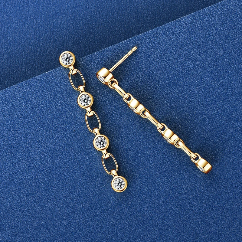 925 Sterling Silver 3mm Bezel Moissanite Long Tassel Drop Earrings