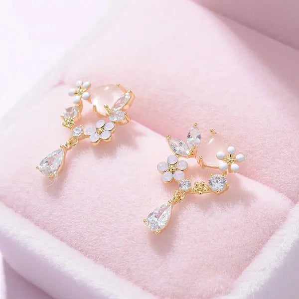 New Fashion Jewelry Red Rose Drop Earrings Women Vintage Rhinestone Flowers Dangle Earring Weddings Engagement Party Jewelry