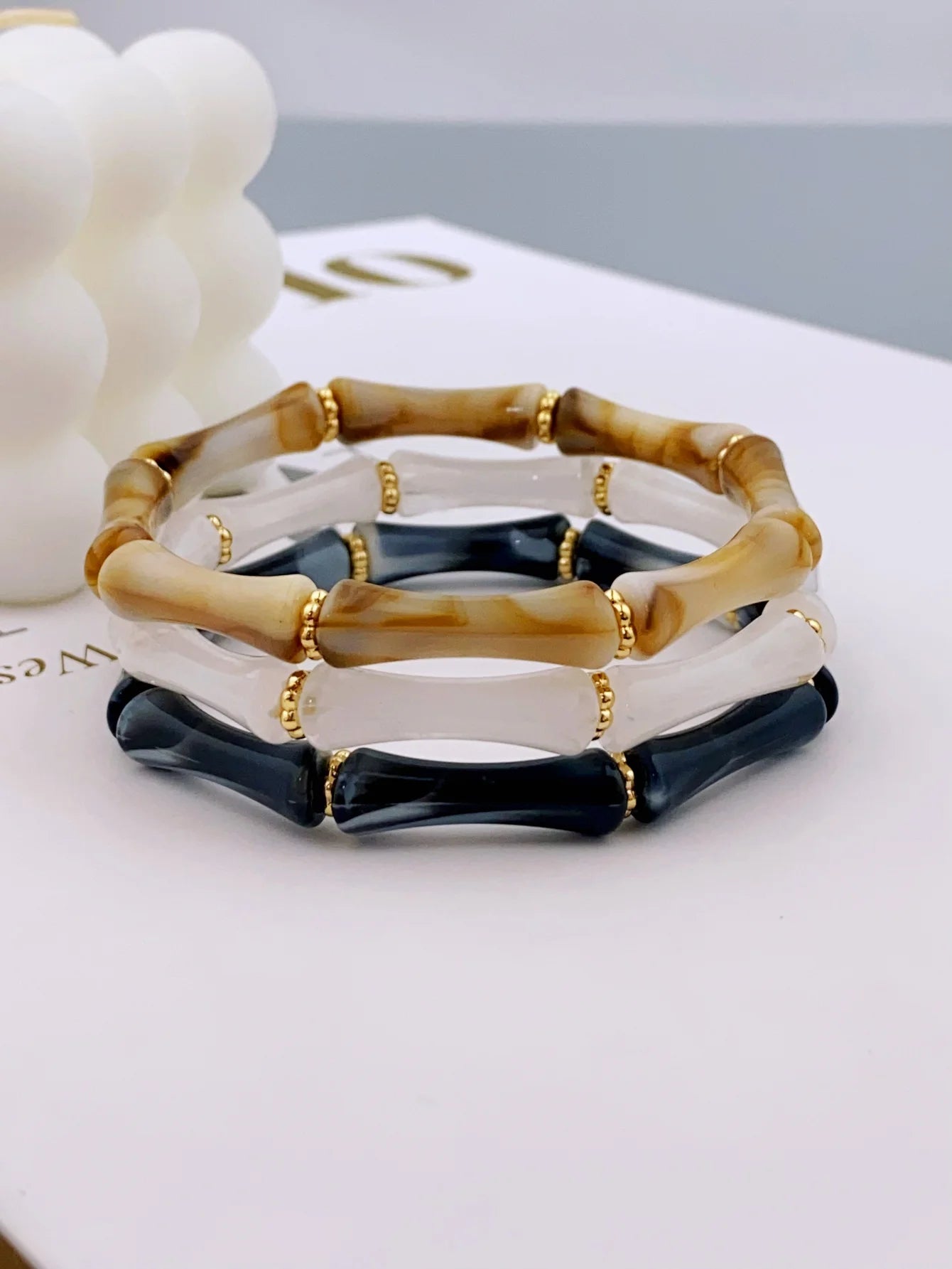 3pcs Acrylic Beaded Elastic Bracelet with Colorful Bamboos for Women's Daily Wear bracelet for women