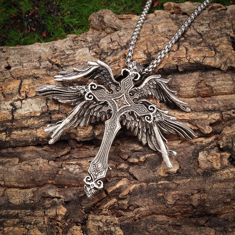 Guardian Angel Wings Cross Pendant Necklace