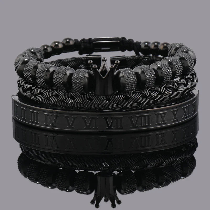 Luxury Set Crown Charms Man Bracelet Roman Stainless Steel Women Bangles Hand Jewelry Valentine's Day Gift