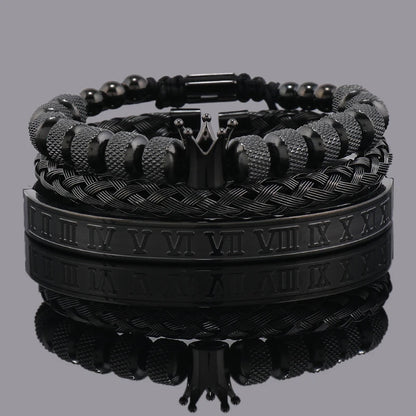 Luxury Set Crown Charms Man Bracelet Roman Stainless Steel Women Bangles Hand Jewelry Valentine's Day Gift