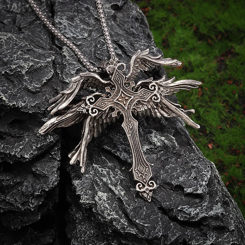 Guardian Angel Wings Cross Pendant Necklace