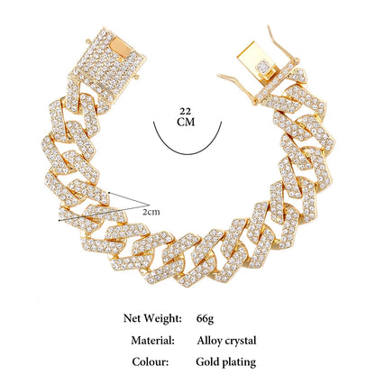 Hip Hop Men Chain 20MM Prong Cuban Chain 2 Row Iced Out Bling Rhinestones Miami Cuban Link Necklaces For Men Jewelry Iced Chain