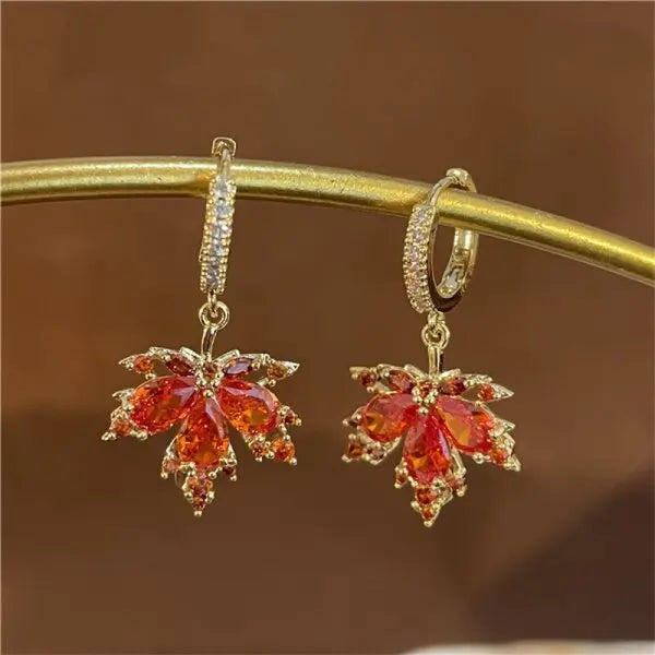 New Fashion Jewelry Red Rose Drop Earrings Women Vintage Rhinestone Flowers Dangle Earring Weddings Engagement Party Jewelry