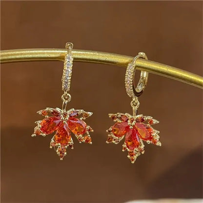 New Fashion Jewelry Red Rose Drop Earrings Women Vintage Rhinestone Flowers Dangle Earring Weddings Engagement Party Jewelry