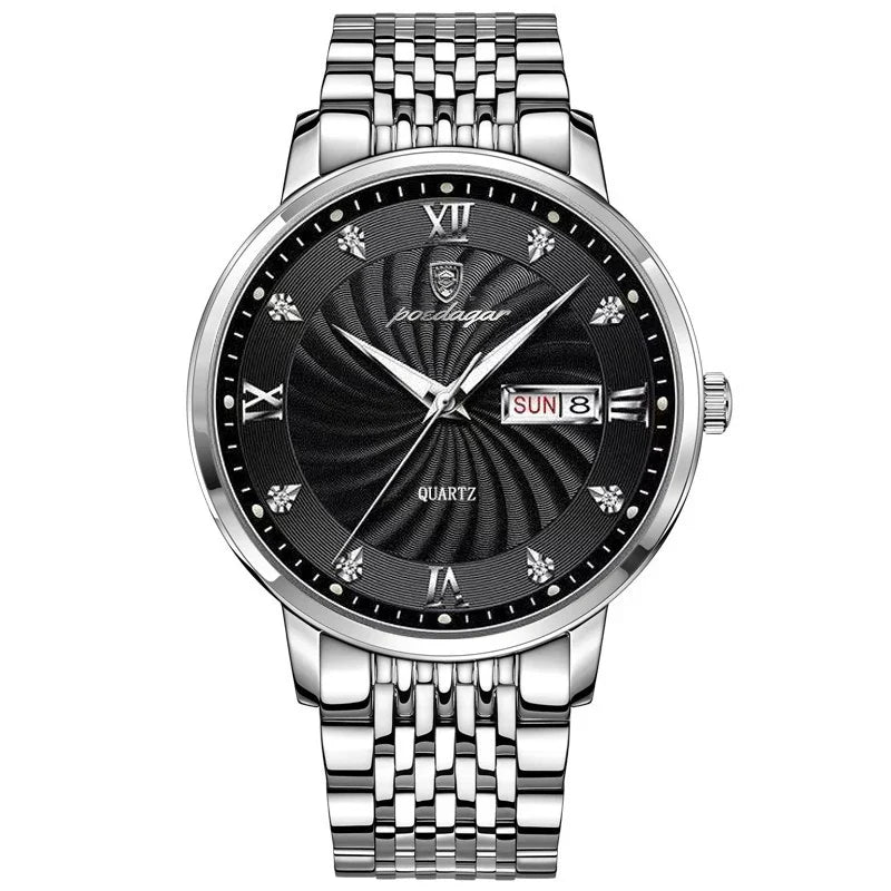 Watch Waterproof Luminous Date. Men's Quartz POEDAGAR Wristwatch Stainless Steel