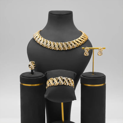 Fashion Jewelry Set Party Women's Neck Chain Bracelet Earrings Ring Suitable for Gift Giving Popular Accessories
