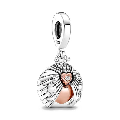 New 2023 Fashion Pink Pansy Flower Pendant Bead 925 Sterling Silver