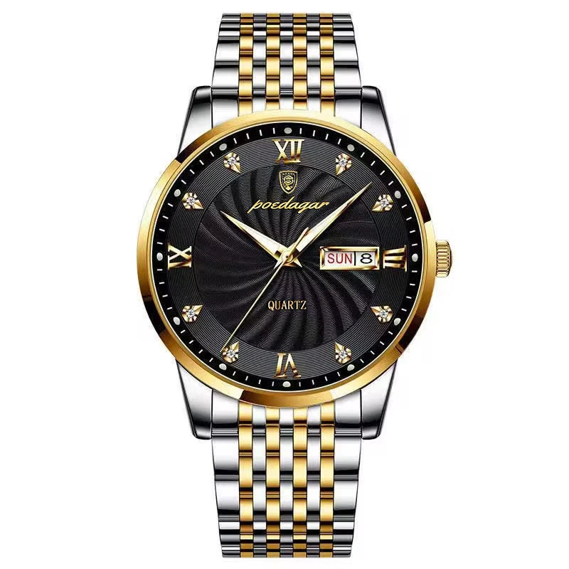 Watch Waterproof Luminous Date. Men's Quartz POEDAGAR Wristwatch Stainless Steel