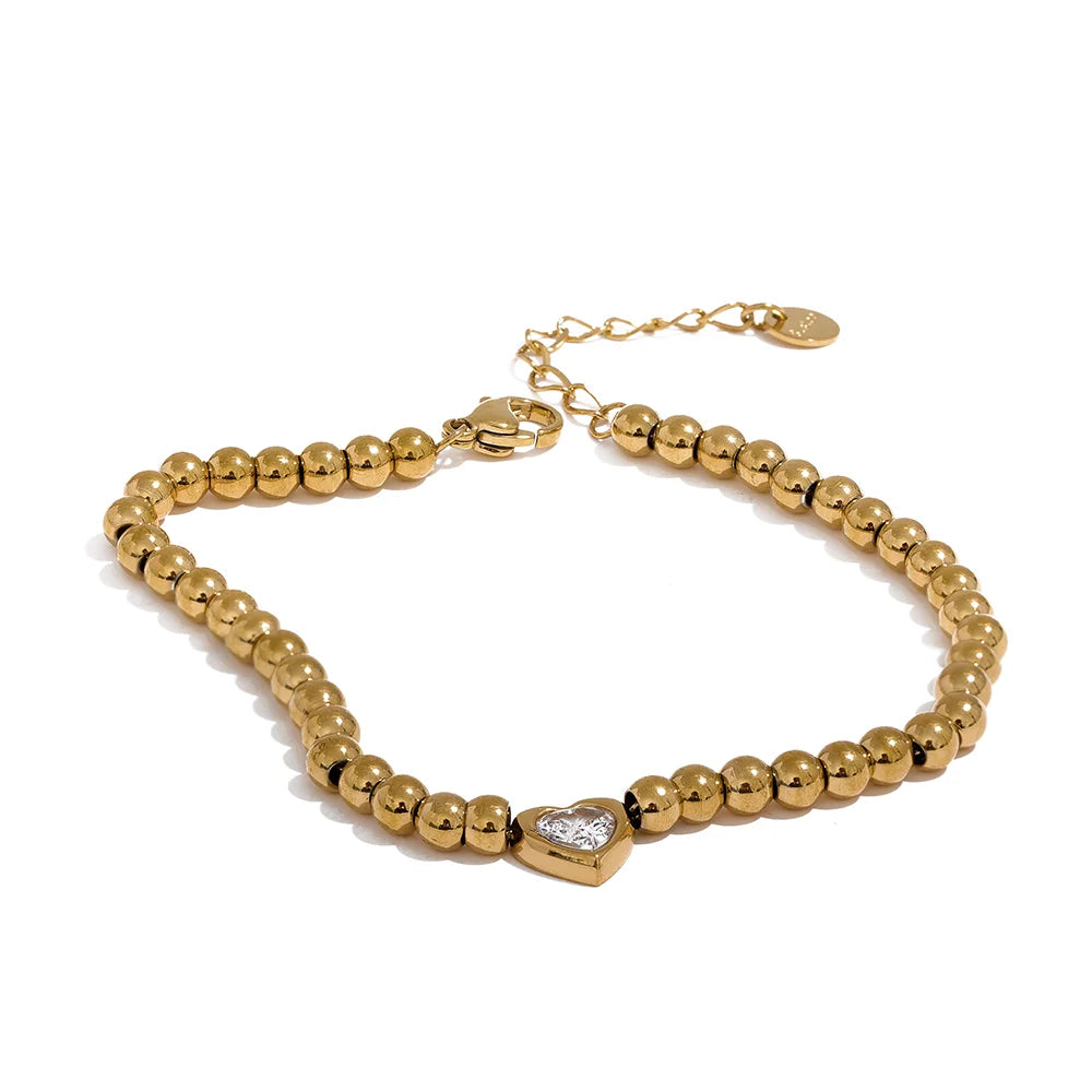 Mimi Beaded Heart Bracelet – Waterproof, Minimalist & Chic Charm | Huna Jewelry