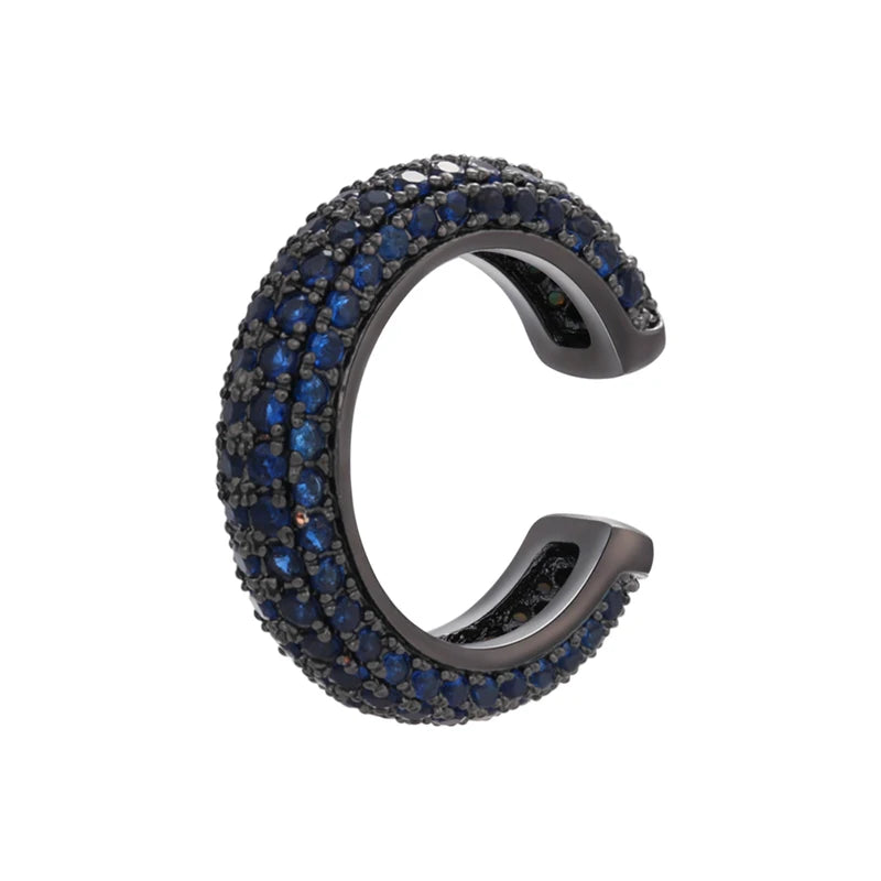 QMHJE 1 Piece Ear Clip on Earring Cuff Rainbow CZ Gold Silver Color Earing Jewelry Aretes Non Pierced Blue Black Clear Clipping