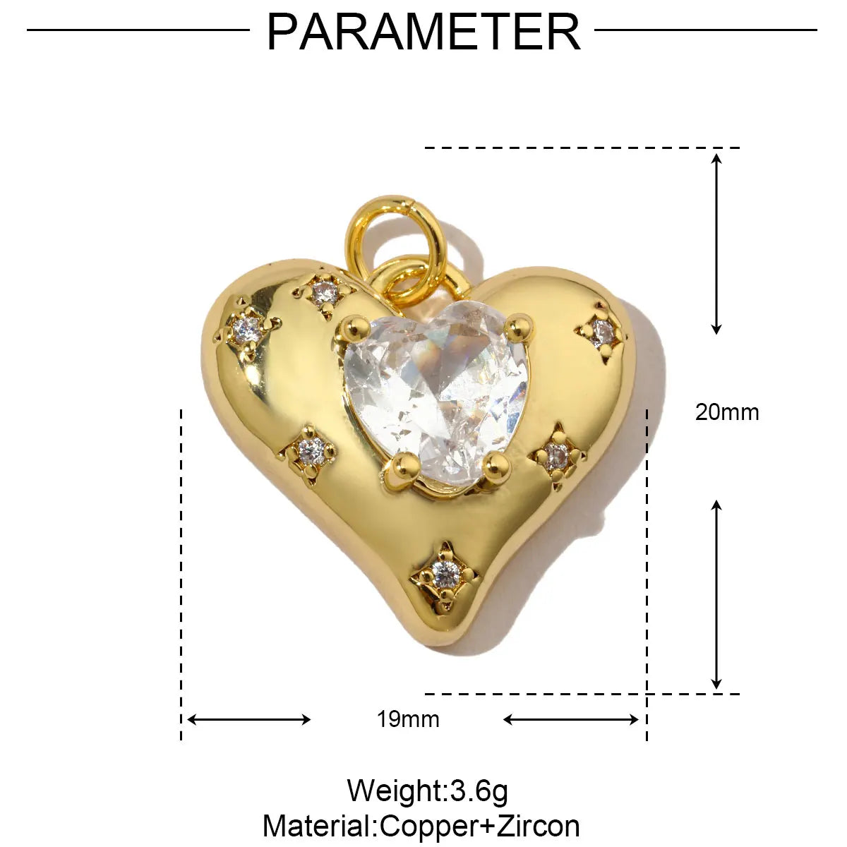 3pcs/Lot Coper Zircon Irregular Heart Necklace Pendant Women 18k Real Gold Color Love DIY Earring Charms Jewelry Findings
