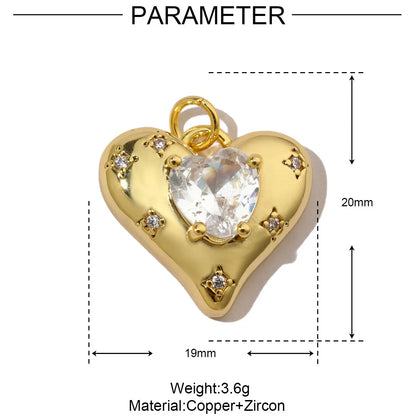 3pcs/Lot Coper Zircon Irregular Heart Necklace Pendant Women 18k Real Gold Color Love DIY Earring Charms Jewelry Findings
