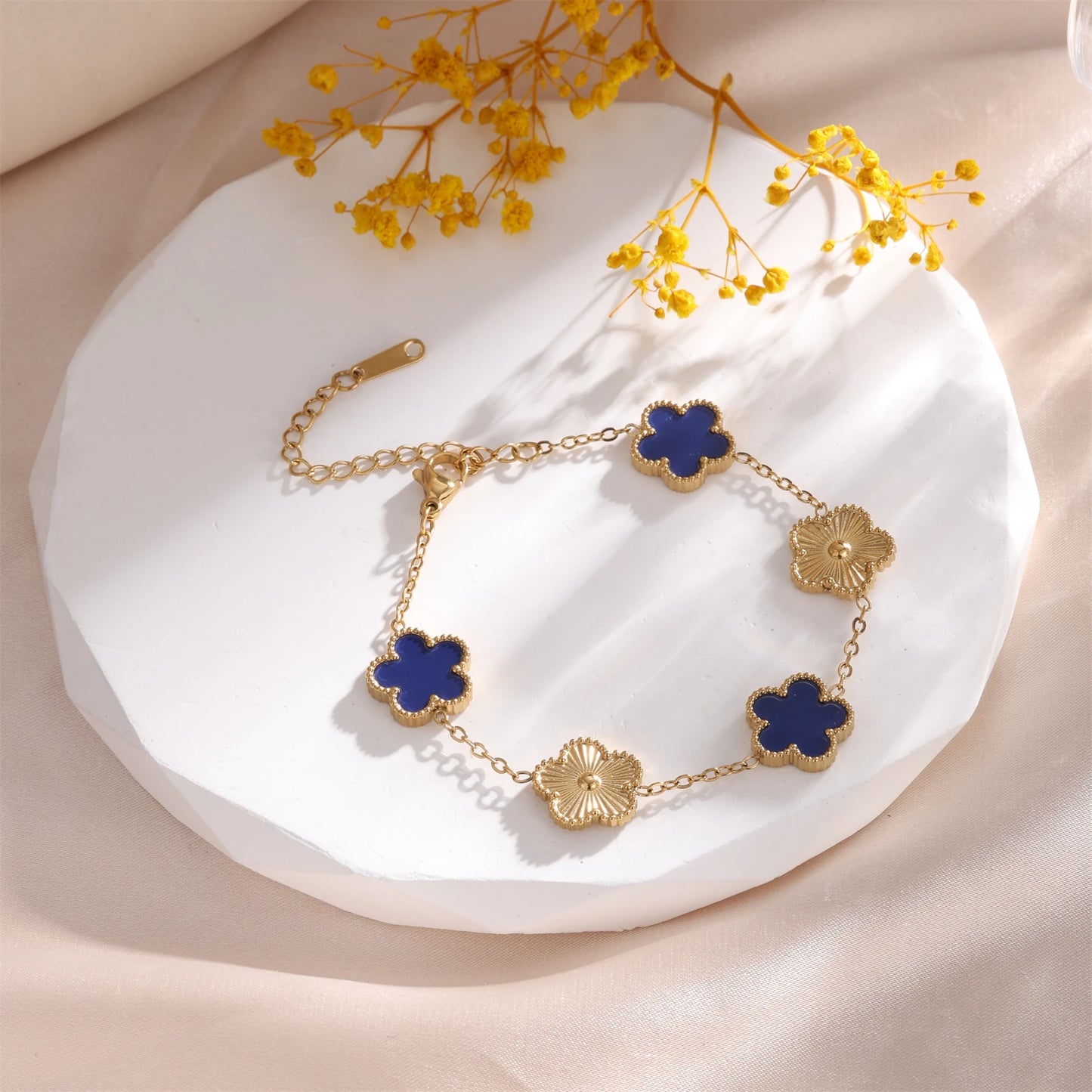 RAKOL 316 Stainless Steel Hot Selling Gold Plated Clover Charm Bracelet Luxury Five Leaf Flower Bracelets Jewelry For Women Gift