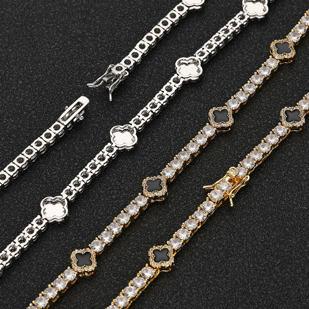 Hip Hop Ice Flower Tennis Clavicle Necklace New Cube Zirconia Brass