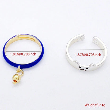 New Japanese Open Adjustable Ring Cute Cat Bell Cat Claw Oil Dropping Enamel Ring Decorative Gift