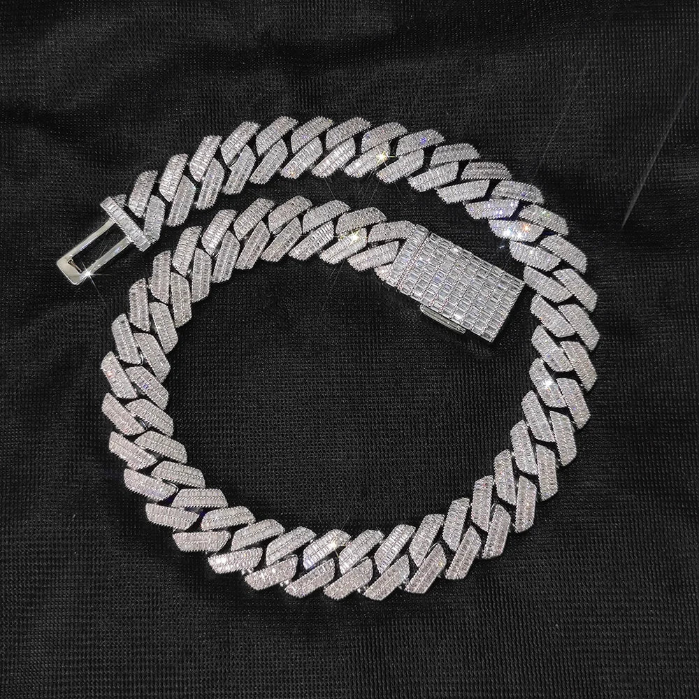 20mm 2 Rows Rectangle CZ Iced Out Miami Cuban Link Chain Bling 5A Zircon Stone Hip Hop Jewelry Necklace For Men Gift