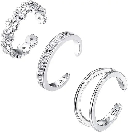 3PCS Toe Rings for Women Stainless Steel Adjustable Summer Beach Sexy Foot Ring With Diamonds Stackable Men's And Women's Ring