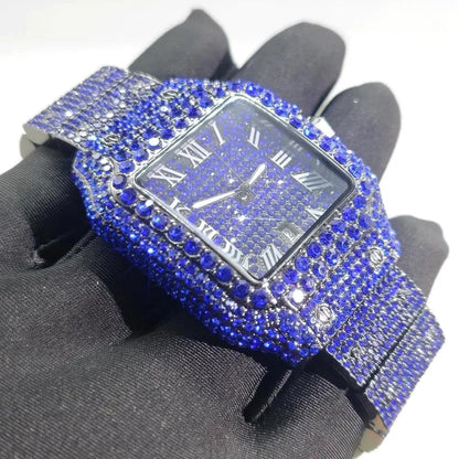 New Blue Diamond Watch For Men Luxury Stainless Steel  Hip Hop Watches Unique Bling Ice Out Waterproof Wristwatch Man 2025 Hot ﻿
