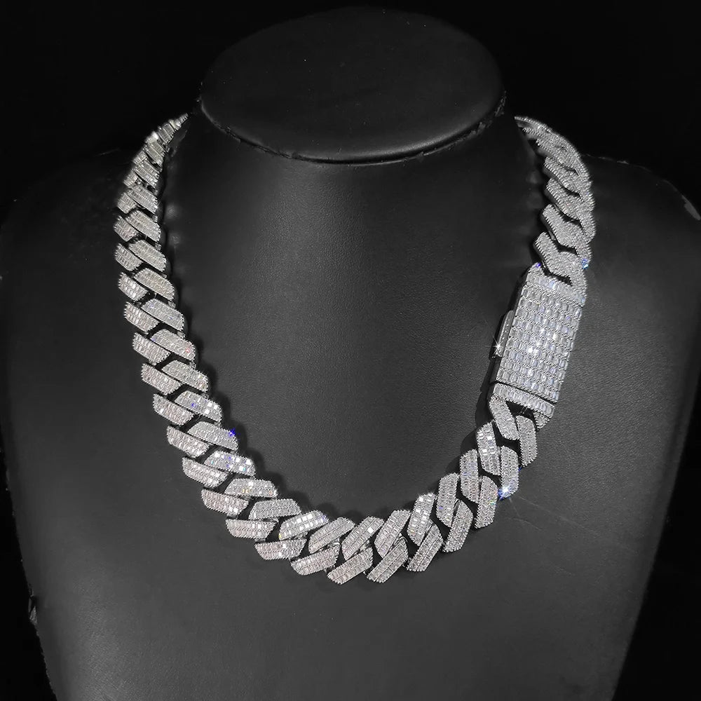 20mm 2 Rows Rectangle CZ Iced Out Miami Cuban Link Chain Bling 5A Zircon Stone Hip Hop Jewelry Necklace For Men Gift